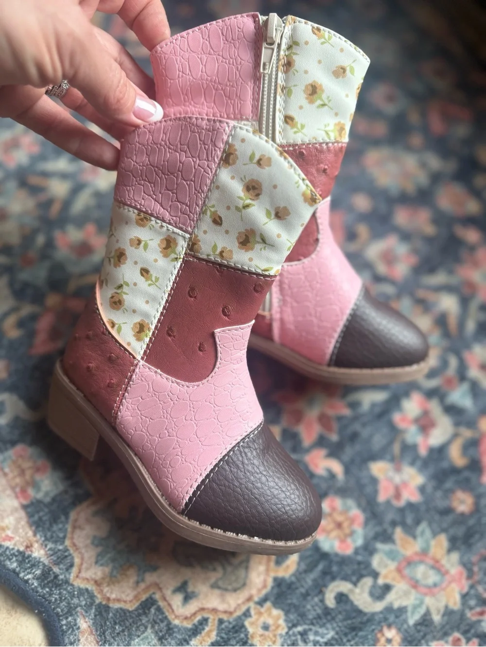 Cracker Barrel Pink Patchwork Toddler Cowboy Boots